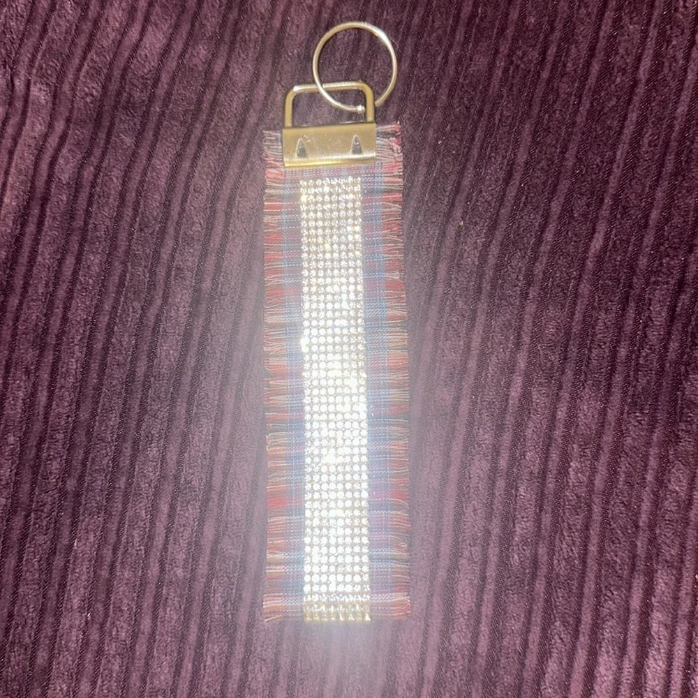Frayed Rhinestone Wristlet Keychain